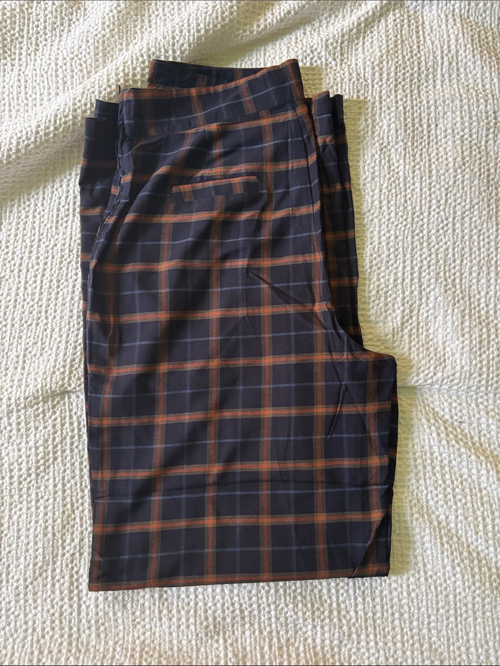 Unique Vintage high wasted wide leg Navy Plaid Dress Pants with Brown Windowpane